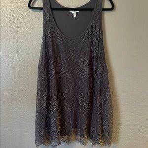 Lace Overlay Gray Tank Top